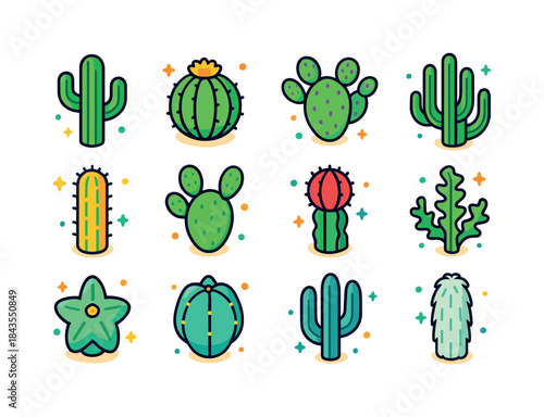 Colorful Cactus Icons. Cactus. Colorful isometric vector icons s