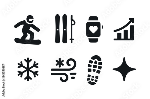 Winter Sports Icons. Connected winter sports. Filled icon set of connected winter sports: snowboarder icon,