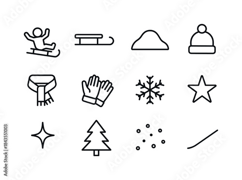 Snow Sledding Icons. Eco winter innovation. Filled icon set of eco winter innovation: leaf symbol, smart hot