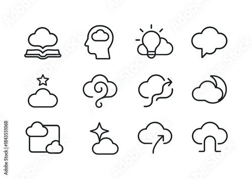 Cloud Wisdom Icons. Cloud wisdom. Line icon set of cloud wisdom: