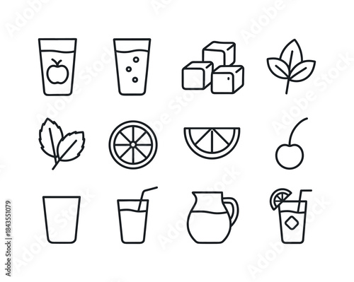 Mocktail Icon Set. Mocktail variations. Line icon set of Mocktai