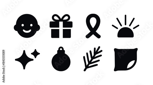 Morning Magic Icons. Morning magic gifts. Filled icon set of morning magic gifts: kid symbol, gift icon,