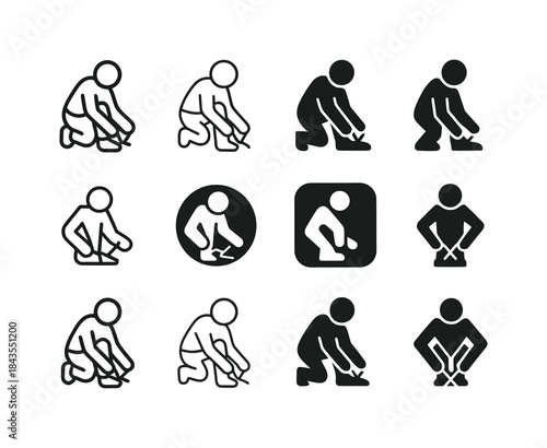 Shoelace Logo Variations. Tying shoelaces. Icon set. Set Logo of