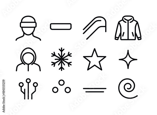 Neon Winter Portrait Icons. Futuristic neon winter portraits. Line outline icon set of Futuristic neon winter