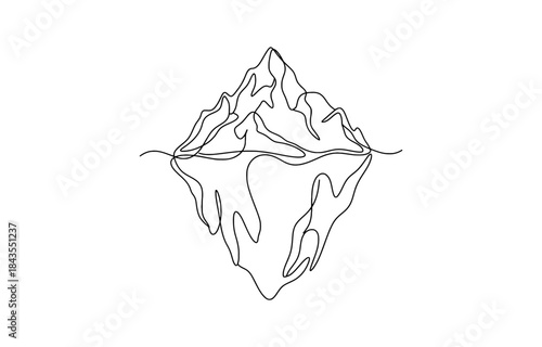 Continuous one line drawing of Floating iceberg, Single line art illustration tip of iceberg in the ocean, isolated on transparent background.