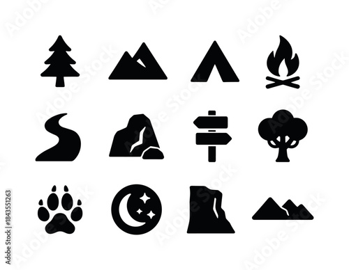 Wilderness Icons Set. Wilderness icons. Solid icon set of Wilder