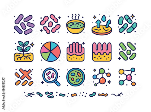 Colorful Gut Flora Icons. human gut flora. Colorful isometric ve