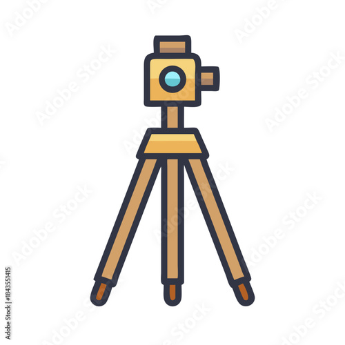 Cartoon illustration of a theodolite surveying instrument on tripod