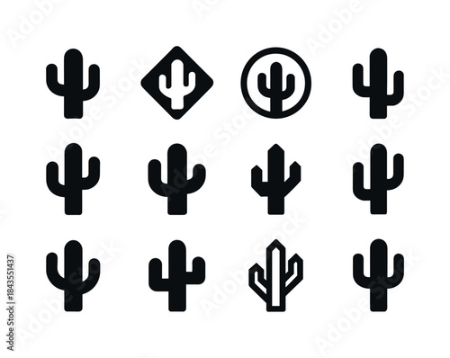 Cactus Icon Collection. cactus symbols. Solid icon set of cactus