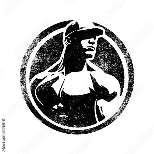 Muscular man in cap vector illustration for fitness design concept