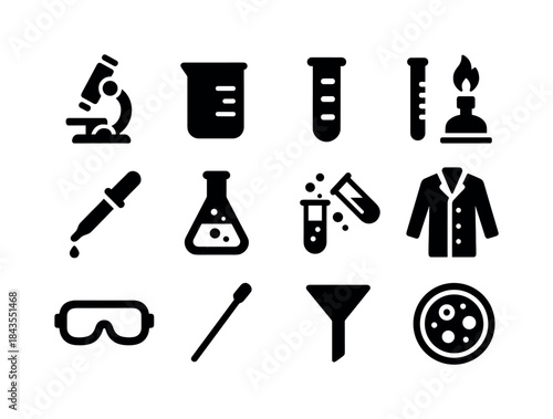 Laboratory Essentials Icons. Laboratory experiments. Solid icon