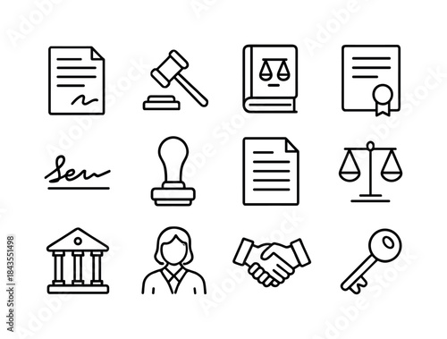 Legal Icon Set. Legal aspects. Line icon set of Legal aspects: c
