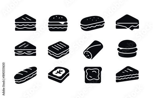 Sandwich Icons Grid. Sandwiches. Solid icon set of Sandwiches: c