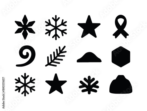 Winter Birds Icon Set. Winter birds gathering near frozen feeders. Filled icon set of winter birds gathering