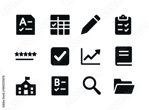 Student Evaluation Icons. Student evaluation. Solid icon set of