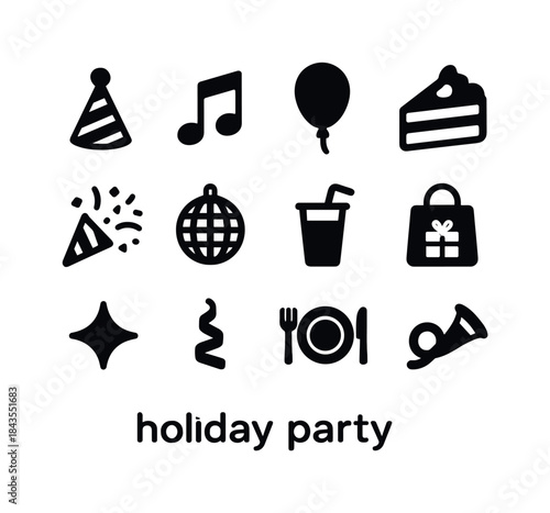 Holiday Party Icons. Holiday party. Solid icon set of Holiday pa