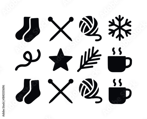 Frosty Mountain Icon Set. Frosty mountain distance collection. Filled icon set of frosty mountain distance