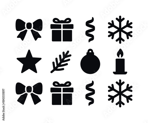 Holiday Icon Set. Holiday table motifs. Line outline icon set of Holiday table motifs: folded napkin, ribbon,