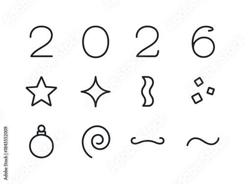 Festive Clock Icons. Festive clock icons. Line outline icon set of Festive clock icons: clock face, hour hand,