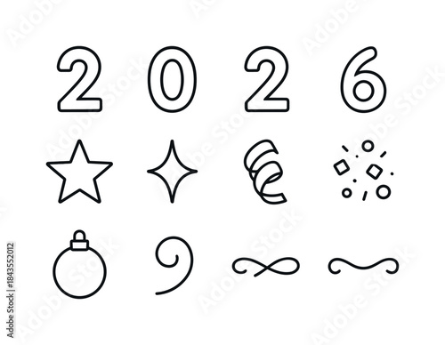 Midnight Countdown Icons. Midnight countdown icons. Line outline icon set of Midnight countdown icons: clock