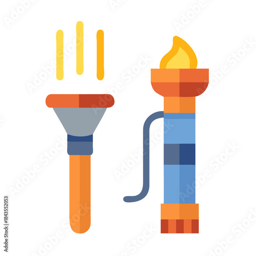 Two torch icons with flame and light illustration