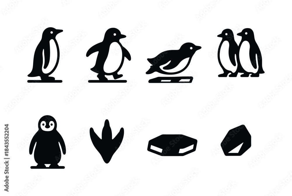 Obraz premium Nordic Winter Yoga Icons. Nordic-style winter outdoor yoga. Line outline icon set of Nordic-style winter