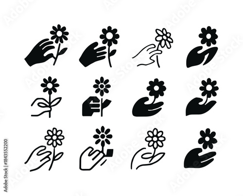 Children's Flower Emblems. Children Picking Flowers. Icon set. S