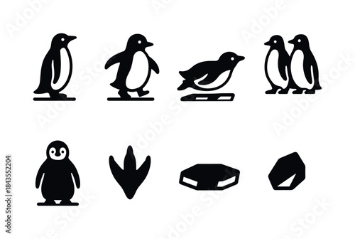 Nordic Winter Yoga Icons. Nordic-style winter outdoor yoga. Line outline icon set of Nordic-style winter