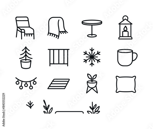 Arctic Trekking Icons. Arctic trekking. Line outline icon set of Arctic trekking: arctic fox, igloo,