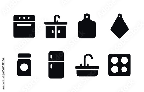 Snowy Patio Icons. Snow-covered outdoor patio. Line outline icon set of Snow-covered outdoor patio: patio