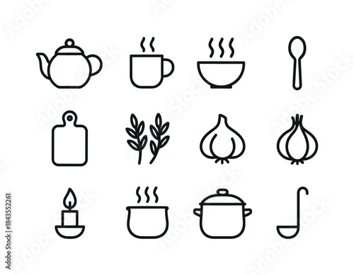 Kitchen Baking Tools. Kitchen baking tools. Filled icon set of kitchen baking tools: mixing bowl, wooden spoon
