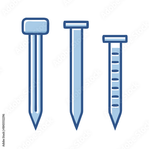 Stylized set of nails in varying shapes and sizes