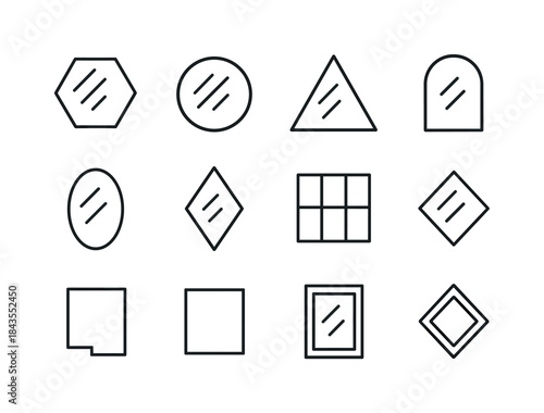 Geometric Mirror Icons. Geometric Mirrors. Line icon set of Geom