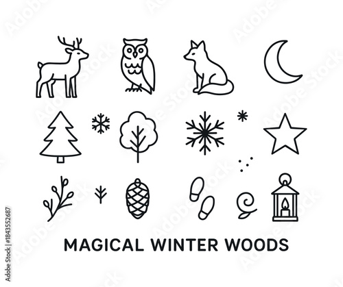 Winter Essentials Icons. Active winter essentials. Line outline icon set of Active winter essentials: jacket,