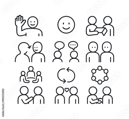 Social Interaction Icons. Social interaction skills. Line icon s