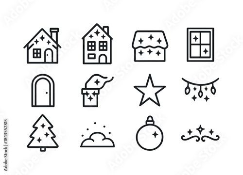 Winter Icon Grid. Winter night landscape collection. Filled icon set of winter night landscape collection: