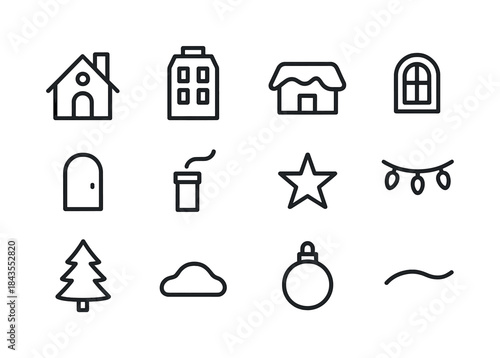 Winter Icon Set. Winter gust symbols. Filled icon set of winter gust symbols: wind swirl graphic, snowflake