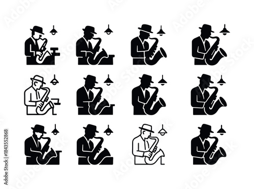 Jazz Saxophonist Icons. a jazz musician playing a saxophone in a