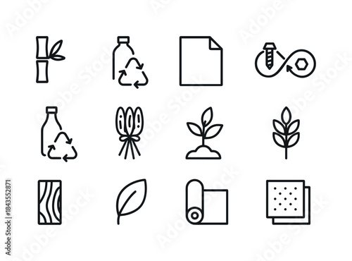 Sustainable Material Icons. Sustainable Materials. Line icon set