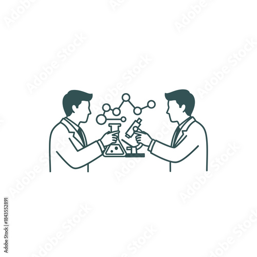 two scientists conducting a chemistry experiment in a laboratory setting illustrating scientific