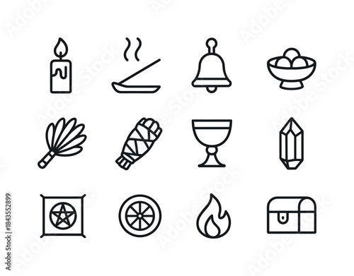 Ritual Icon Set. Ritual Objects. Line icon set of Ritual Objects