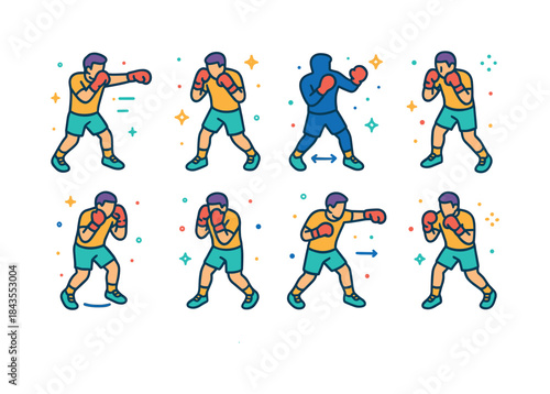 Shadowboxing Icon Set. Shadowboxing. Colorful isometric vector i