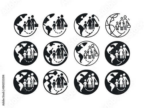 Digital Nomad Family Icons. Digital Nomad Family Lifestyle. Icon