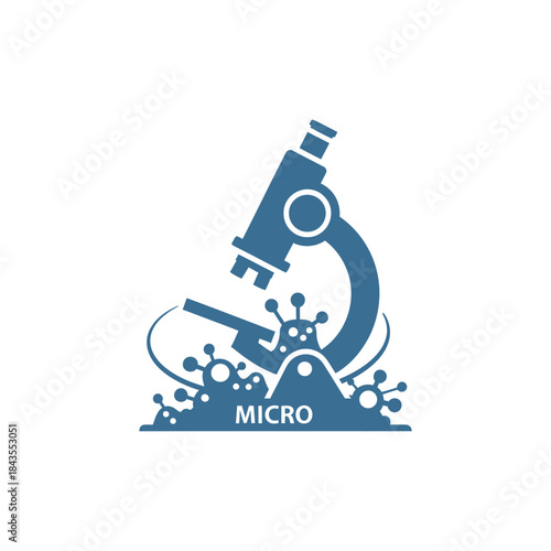 Stylized blue laboratory microscope icon representing scientific research and microbiology studies
