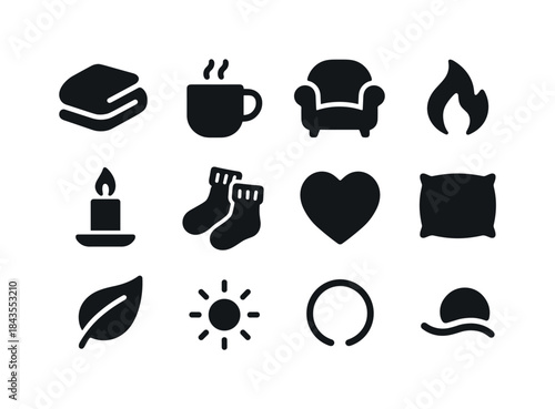 Cozy Comfort Icons. Comfort & Warmth. Solid icon set of Comfort
