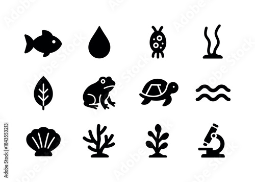 Water Ecology Icons. Water ecology. Solid icon set of water ecol