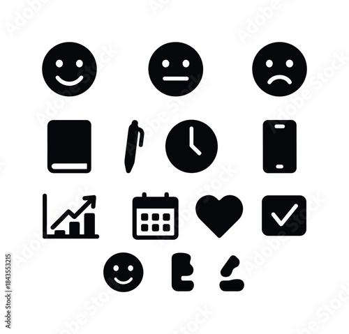 Mood Tracking Icons. Mood Tracking. Solid icon set of Mood Track