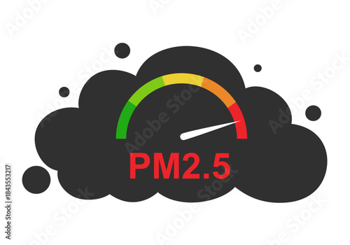 Warning alert PM 2.5 in dust meter application by smartphone.PM 2.5 Infographic. Information about dust PM2.5 source. Air pollution.