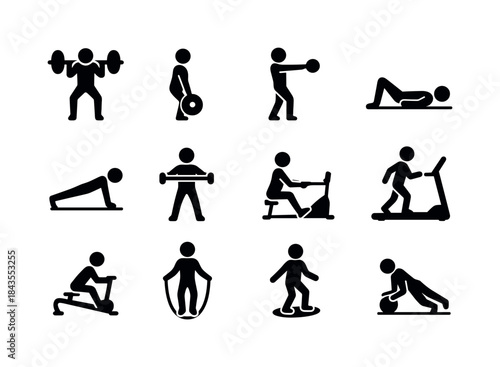 Rowing Fitness Icons. fitness for rowers. Solid icon set of fitn