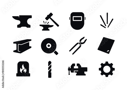 Metalworking Icons Set. Metalworking industry. Solid icon set of